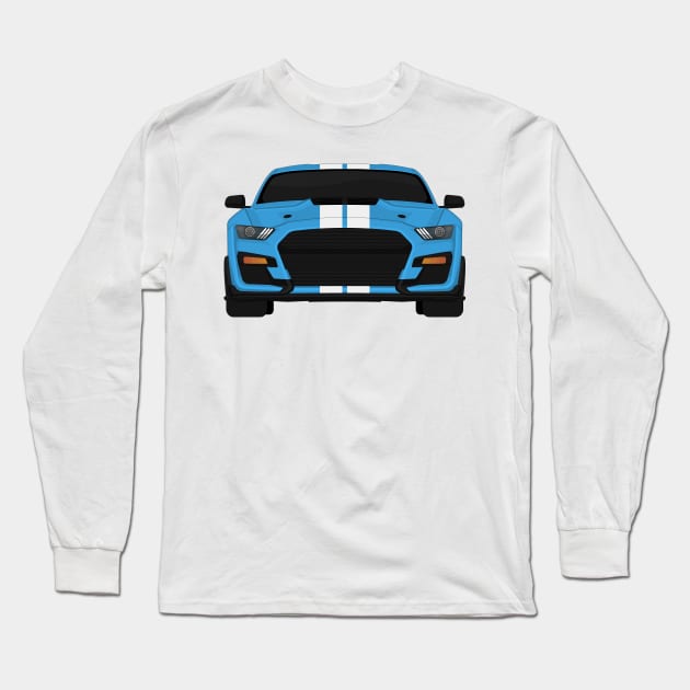 Shelby GT500 2020 Velocity-Blue + White Stripes Long Sleeve T-Shirt by VENZ0LIC